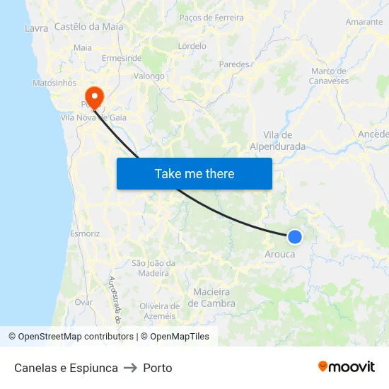 Canelas e Espiunca to Porto map