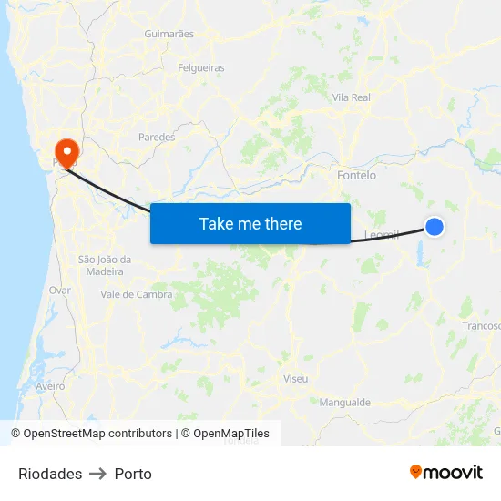 Riodades to Porto map