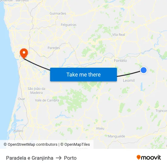 Paradela e Granjinha to Porto map