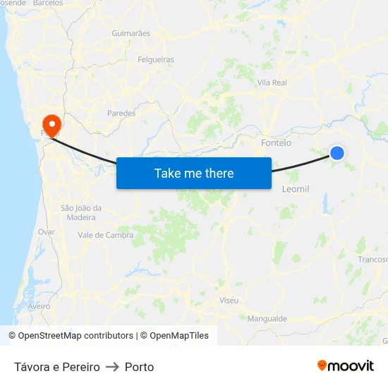 Távora e Pereiro to Porto map