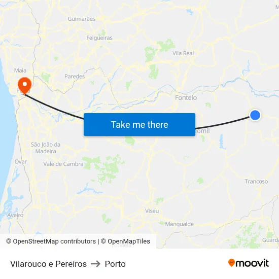Vilarouco e Pereiros to Porto map