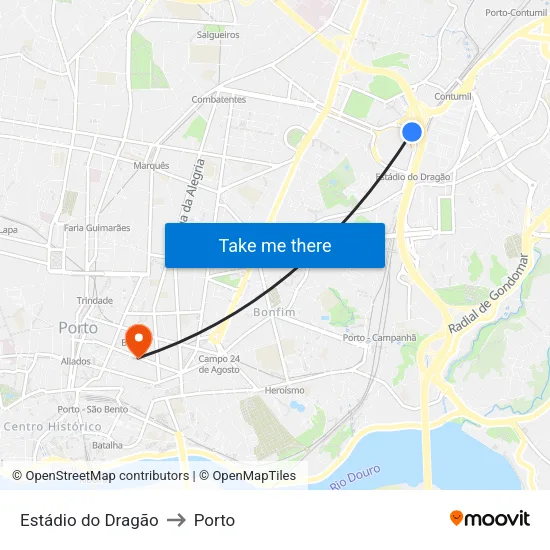 Estádio do Dragão to Porto map