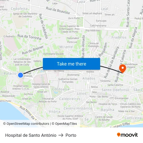 Hospital de Santo António to Porto map