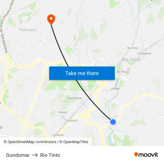 Gondomar to Rio Tinto map