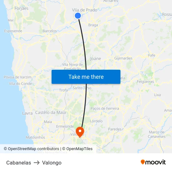 Cabanelas to Valongo map