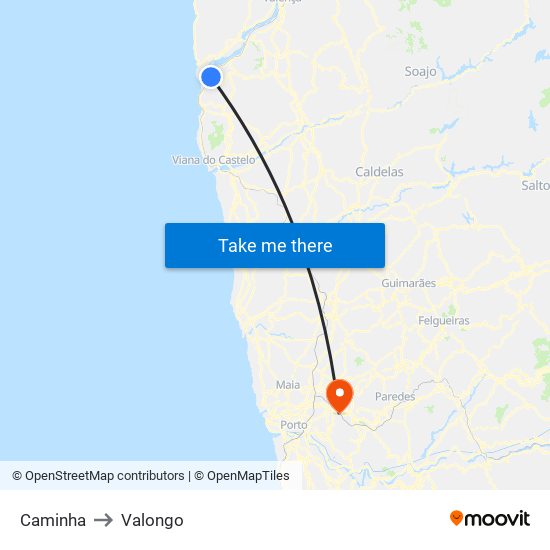 Caminha to Valongo map