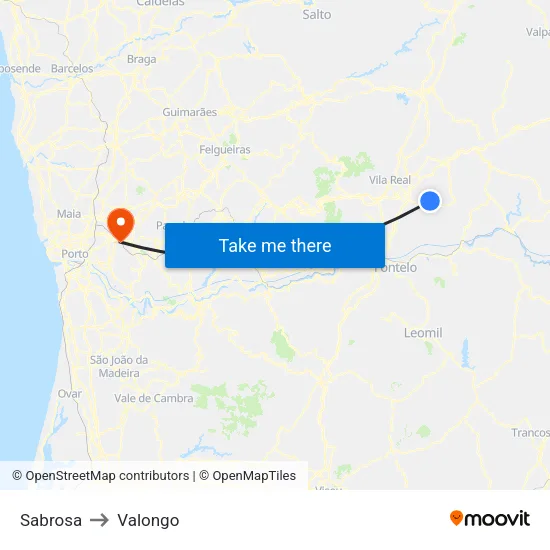 Sabrosa to Valongo map