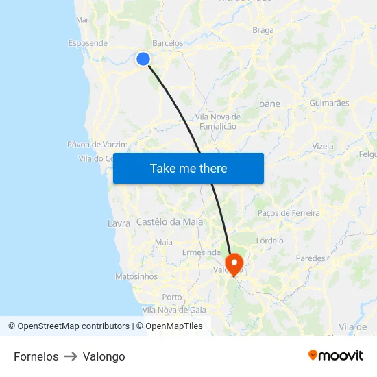 Fornelos to Valongo map
