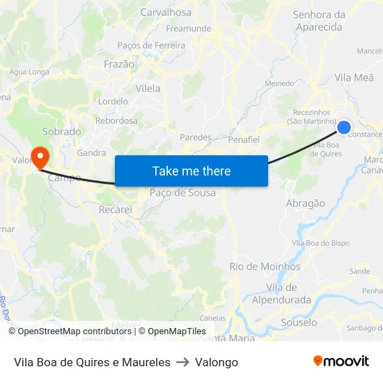 Vila Boa de Quires e Maureles to Valongo map