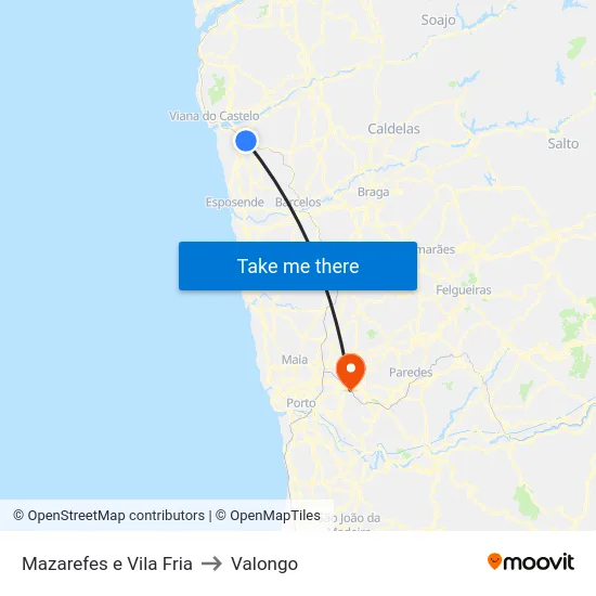 Mazarefes e Vila Fria to Valongo map
