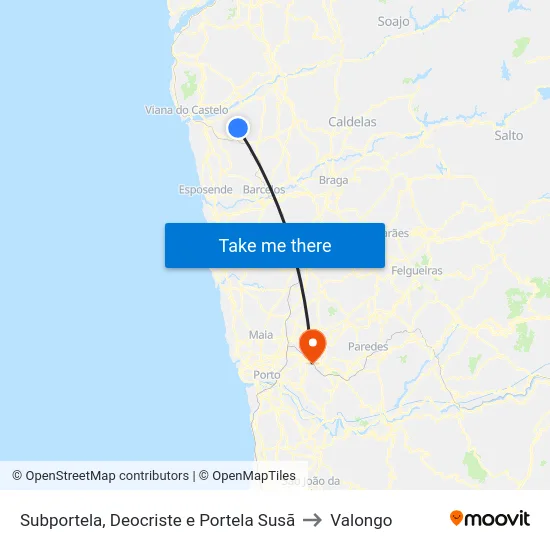 Subportela, Deocriste e Portela Susã to Valongo map
