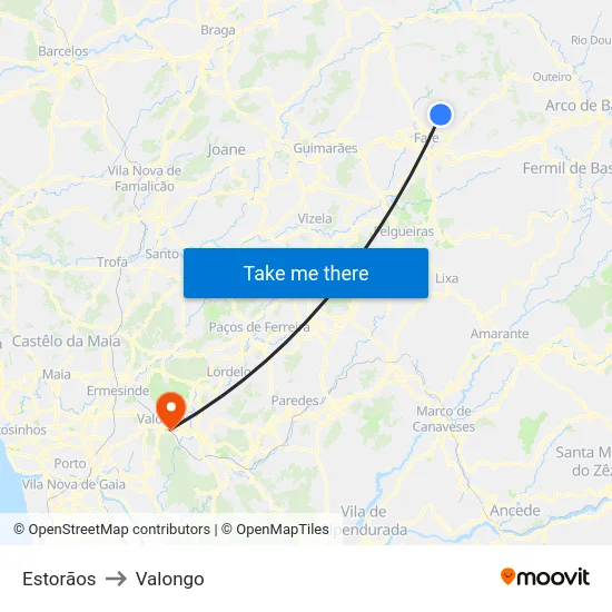 Estorãos to Valongo map