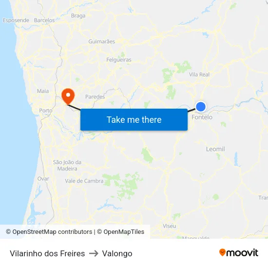 Vilarinho dos Freires to Valongo map