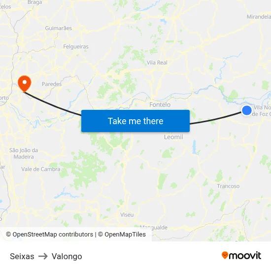 Seixas to Valongo map