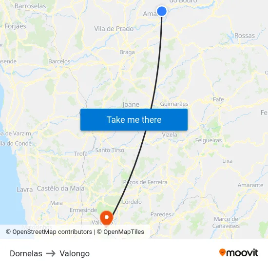 Dornelas to Valongo map