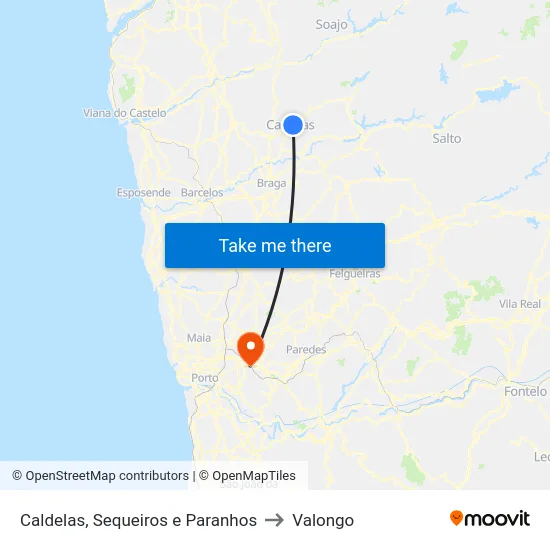 Caldelas, Sequeiros e Paranhos to Valongo map