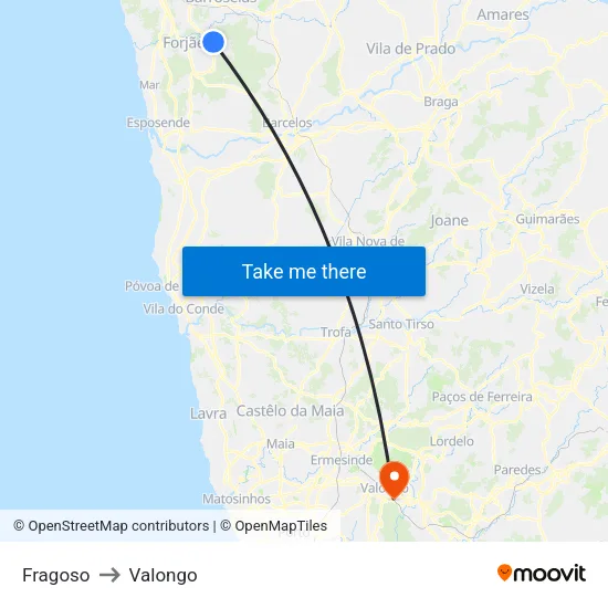 Fragoso to Valongo map
