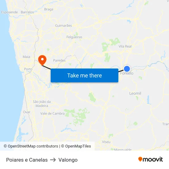 Poiares e Canelas to Valongo map