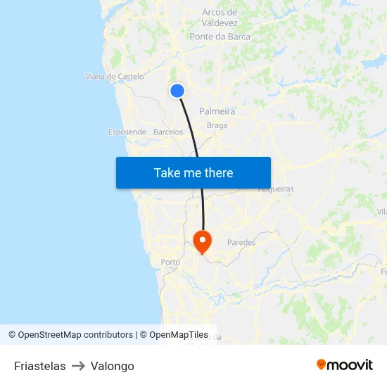 Friastelas to Valongo map