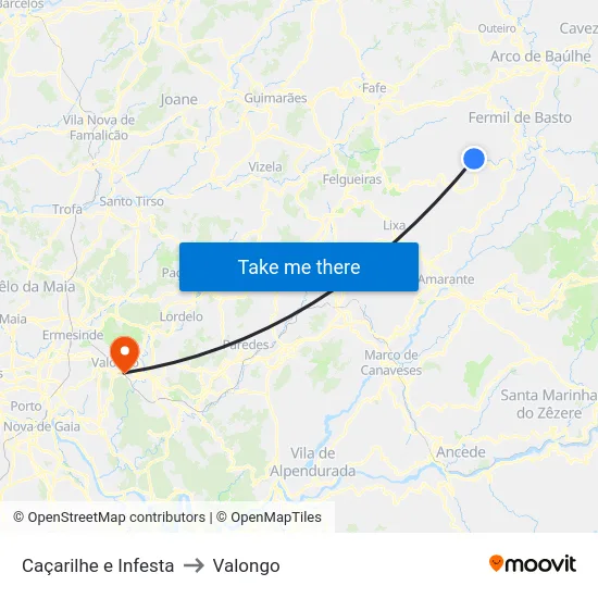 Caçarilhe e Infesta to Valongo map