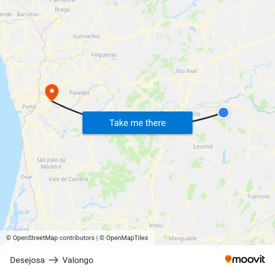 Desejosa to Valongo map