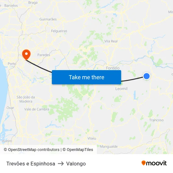 Trevões e Espinhosa to Valongo map