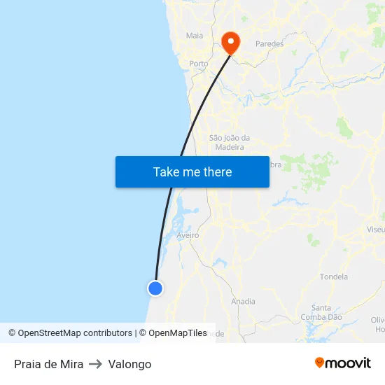 Praia de Mira to Valongo map