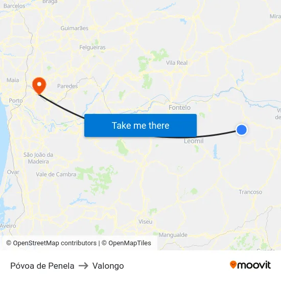 Póvoa de Penela to Valongo map