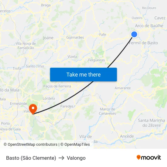 Basto (São Clemente) to Valongo map