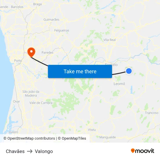 Chavães to Valongo map