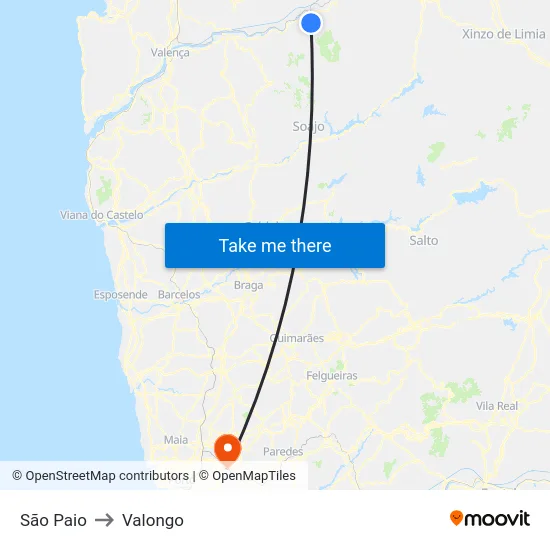 São Paio to Valongo map
