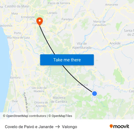Covelo de Paivó e Janarde to Valongo map