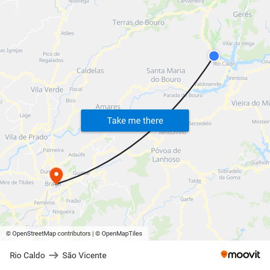 Rio Caldo to São Vicente map