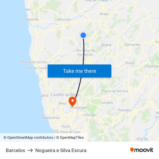 Barcelos to Nogueira e Silva Escura map