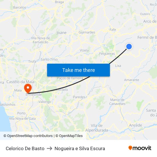 Celorico De Basto to Nogueira e Silva Escura map