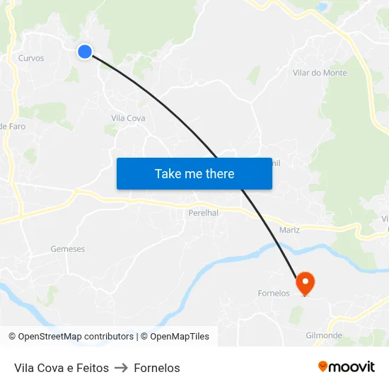 Vila Cova e Feitos to Fornelos map