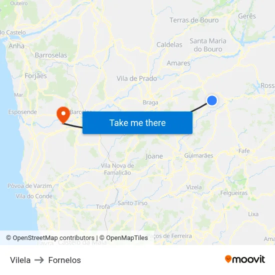 Vilela to Fornelos map