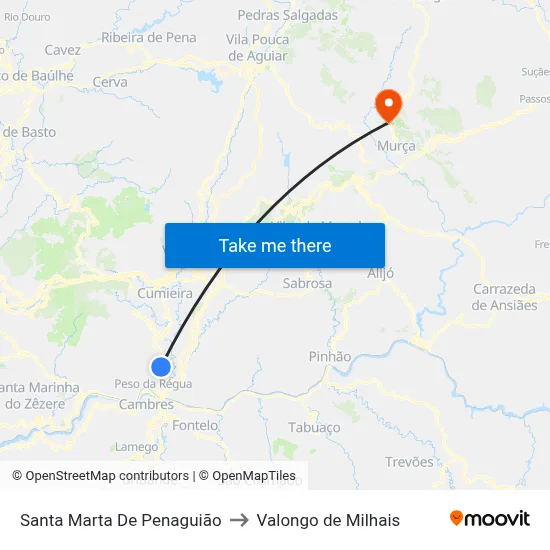 Santa Marta De Penaguião to Valongo de Milhais map