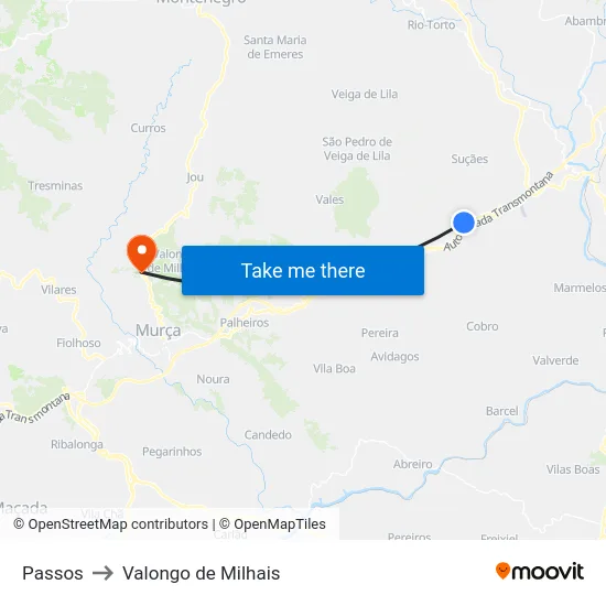 Passos to Valongo de Milhais map