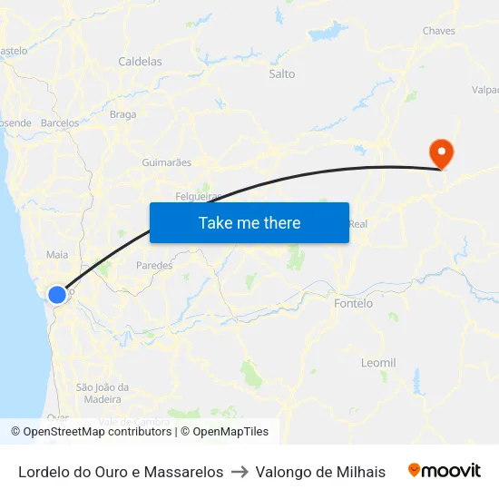 Lordelo do Ouro e Massarelos to Valongo de Milhais map
