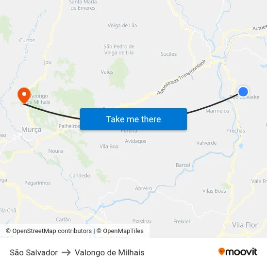 São Salvador to Valongo de Milhais map