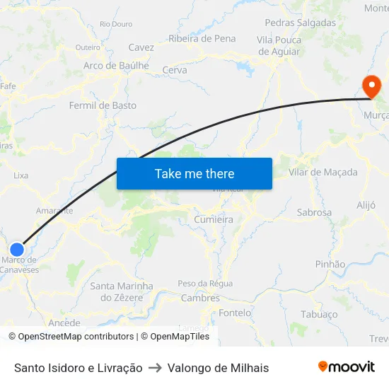 Santo Isidoro e Livração to Valongo de Milhais map