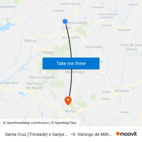 Santa Cruz (Trindade) e Sanjurge to Valongo de Milhais map