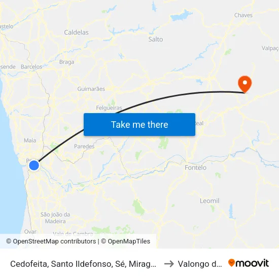 Cedofeita, Santo Ildefonso, Sé, Miragaia, São Nicolau e Vitória to Valongo de Milhais map