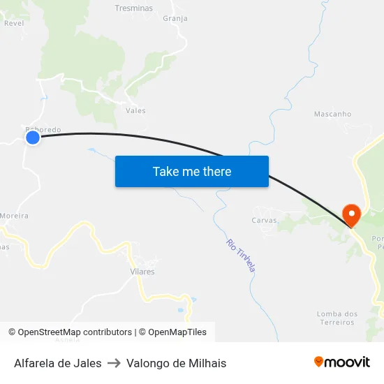 Alfarela de Jales to Valongo de Milhais map