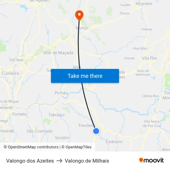 Valongo dos Azeites to Valongo de Milhais map