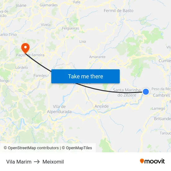 Vila Marim to Meixomil map