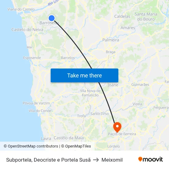 Subportela, Deocriste e Portela Susã to Meixomil map