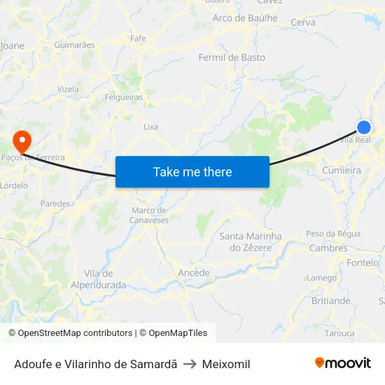 Adoufe e Vilarinho de Samardã to Meixomil map