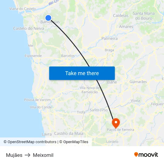 Mujães to Meixomil map